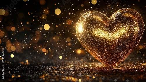 Golden Heart Sparkle Love Romance Celebration.