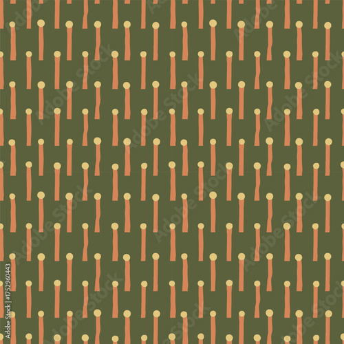 Vector vertical striped with dotes seamless pattern design. Green, yellow and orange striped background.