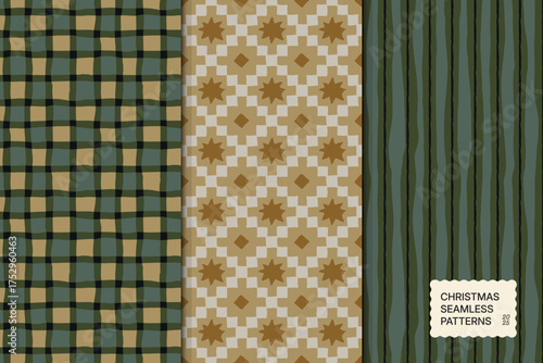 Vector set of Christmas seamless patterns. Traditional plaid textures. Holidays backgrounds for packaging and wrapping paper.