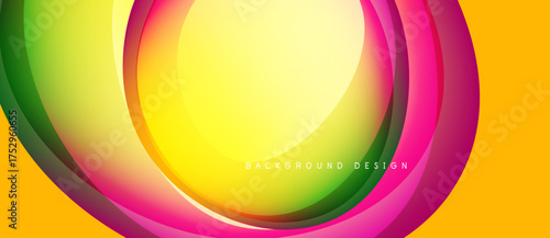 Abstract vibrant layers create dynamic circular design. Yellow, green, pink hues blend smoothly, forming modern backdrop.