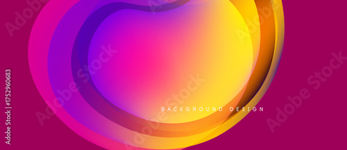 Abstract vibrant design features flowing shapes, gradient colors. Pink, purple, yellow hues create dynamic visual effect. Modern background.