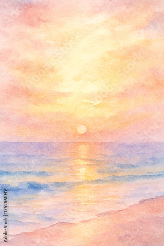 soft watercolor beautiful beach sunset background