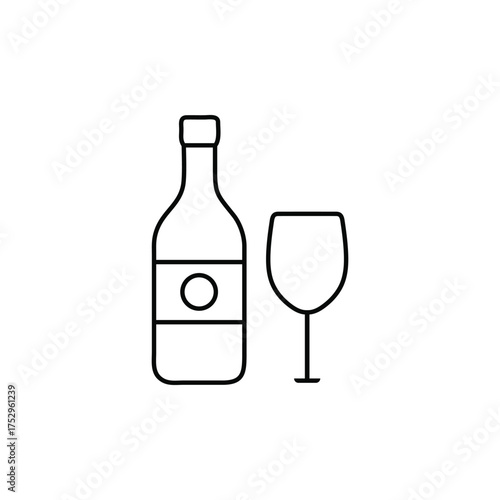 Wine Bottle and Glass Vector Icon Alcohol Drink Bar Illustration