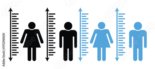 Human Height Measurement Icons Set | Male and Female Body Size Scale Vector Illustration.