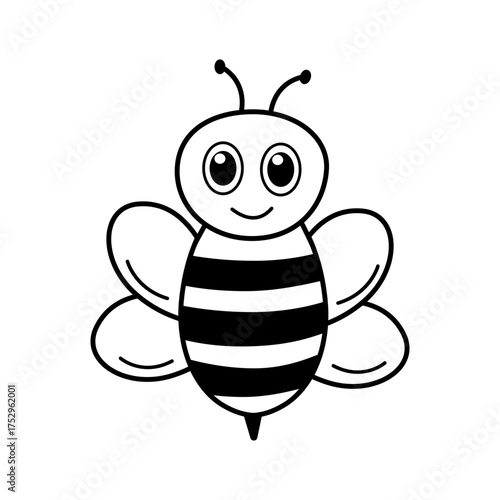 Funny cartoon bee icon. Vector illustration isolated on white.
