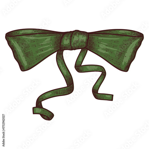 Hand drawn green bow. Christmas decor. Vector illustration