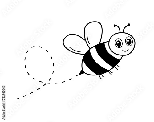 Funny cartoon bee icon. Vector illustration isolated on white.