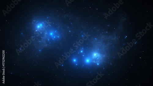 Fotografie Bright blue star clusters sparkle against a deep black space backdrop, creating an enchanting scene of the universe