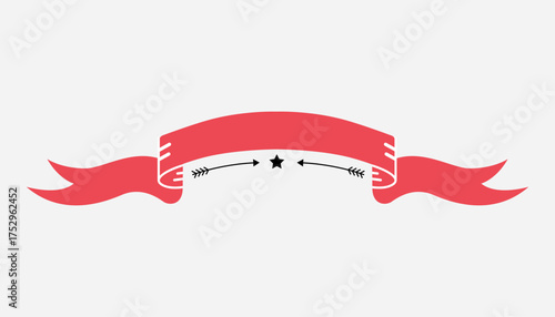 Retro red ribbon. Icon on white background. Curved textile symbol. Flat vector isolated banner