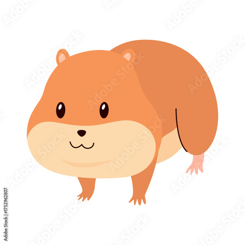 Cartoon hamster. Fluffy domestic pet, funny rodent. Happy home rodent animal. Vector illustration isolated on white background