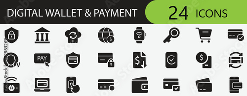 Modern line icons for digital wallet, secure payment, fintech, and e-commerce apps. Perfect for web, mobile, and UI design projects.