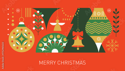 Horizontal Christmas banner, Christmas tree toys