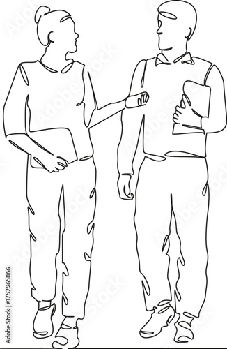 One continuous single drawing line art flat doodle student, person, woman, man, young, studying, education, teenage, university, happy. Isolated image hand draw contour on a white background, hand dra