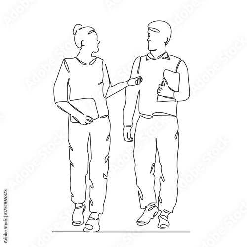 One continuous single drawing line art flat doodle student, person, woman, man, young, studying, education, teenage, university, happy. Isolated image hand draw contour on a white background, hand dra