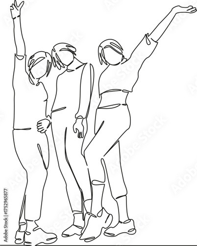 One continuous single drawing line art flat doodle girl, teenage, girlfriend, friendship, woman, friends, smiling. Isolated image hand draw contour on a white background, hand drawn, not AI