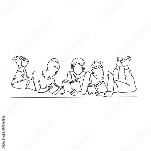 One continuous single drawing line art flat doodle student, friends, female, woman, group, together, education, young, college. Isolated image hand draw contour on a white background, hand drawn, not 