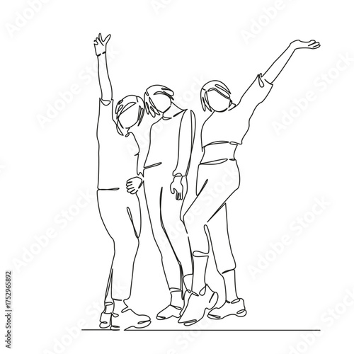 One continuous single drawing line art flat doodle girl, teenage, girlfriend, friendship, woman, friends, smiling. Isolated image hand draw contour on a white background, hand drawn, not AI