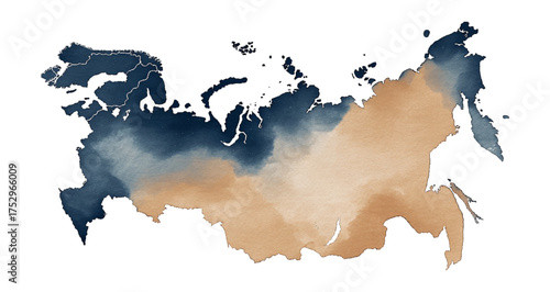 Abstract Watercolor Map of Eurasia in Blue and Brown Tones