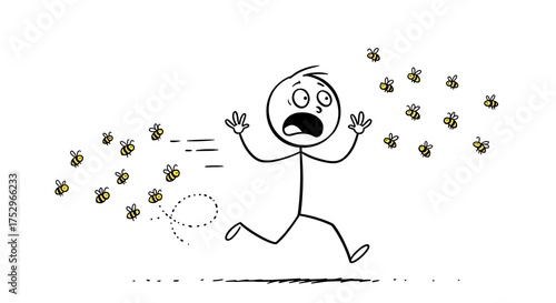Stick Figure Running From Bees