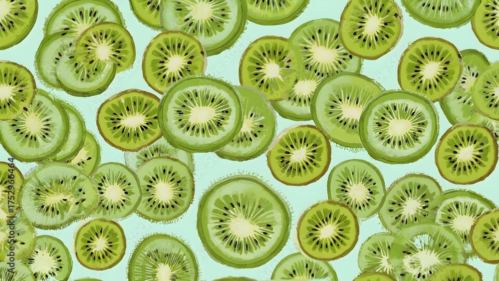 Fototapeta premium Artistic kiwi slice texture wallpaper in sharp focus