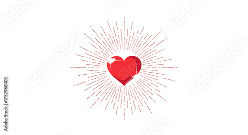 A radiant red heart with golden rays emanating outwards symbolizing love and positive energy.