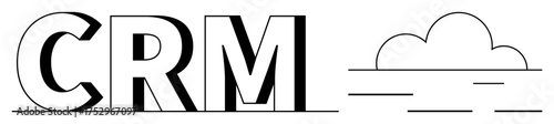 Large CRM text alongside a line-art cloud graphic indicating digital transformation, cloud computing, or customer management. Ideal for technology, data, innovation, connectivity, cloud-based