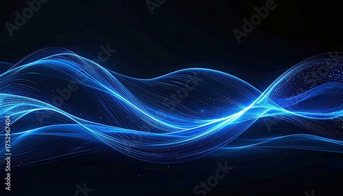 Wallpaper Mural Abstract Blue Wavy Lines Of Light Particles Flowing In Darkness With Glittering Effect Torontodigital.ca