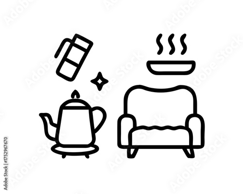 Cozy living room scene with teapot and armchair