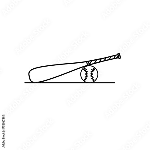 Baseball bat and ball, sports equipment icon. Vector illustration, isolated on a white background. Simple shape for logo design, emblem, symbol, sign, badge, label, or stamp.