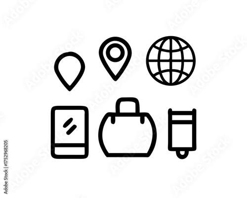 Travel icons representing destination and journey