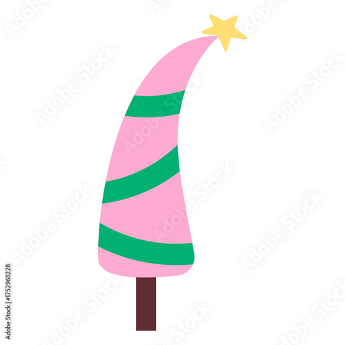 Candy cane shaped christmas tree with festive star decoration