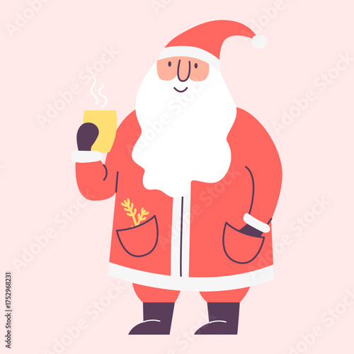 Christmas santa claus holding festive hot drink holiday design