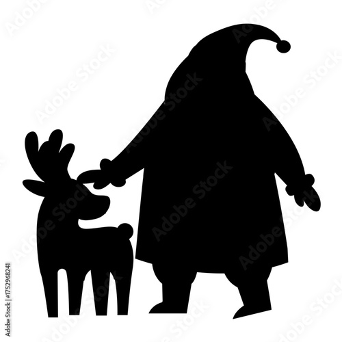 Black silhouette santa claus with reindeer festive holiday decoration