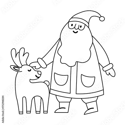 Outline santa claus with reindeer christmas festive holiday design