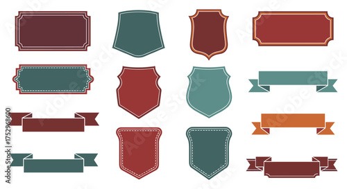 Collection of decorative frames shields and banners in various shapes and colors.