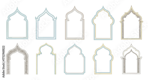 Elegant ornamental arch frames and window designs with intricate details for architectural decoration.