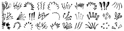 Hand drawn element collection with abstract expressive strokes. Playful sketch shapes for motion, decor, and artistic compositions