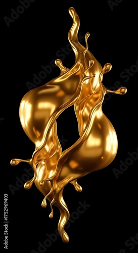 Gold Liquid Splash Isolated on Black Background | Abstract Luxury Ornament for Design and Advertising