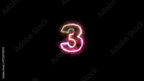 Wallpaper Mural Glowing Neon Digit Three on Alpha Channel Transparent Background  Torontodigital.ca