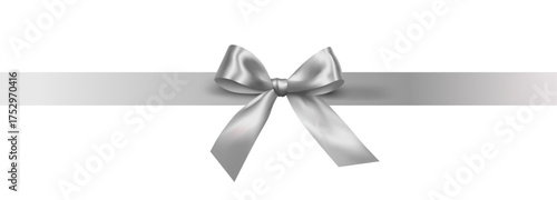 Vector decorative shiny gift silver ribbon with tied bow design element isolated on white background