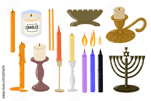Set of isolated candles and candlesticks