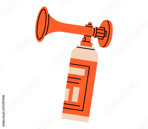 Hand drawn cute illustration of air horn. Sport celebration sound. Flat vector attention loud honk doodle. Warning vehicle signal icon. Alert noise. Can with compressed air. Isolated.