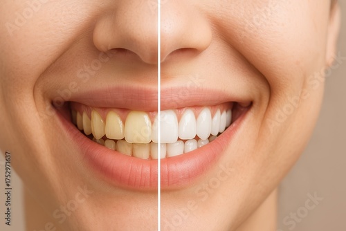 Teeth whitening before and after treatment showing healthy, bright smile with improved dental aesthetics.
