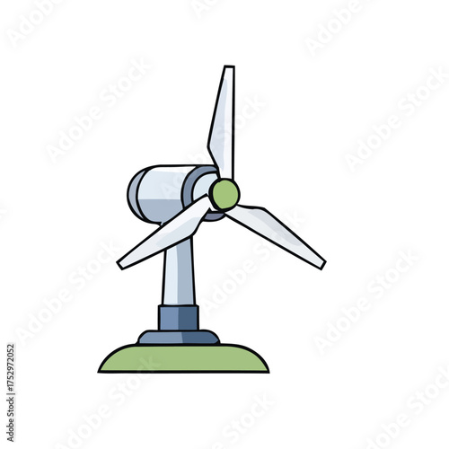 Simple vector illustration of a single wind turbine on a white background, symbolizing renewable energy, sustainable power, and eco-friendly technology