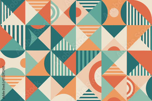 Modern Geometric Seamless Pattern in Retro Color Palette | Abstract Minimal Background Design.