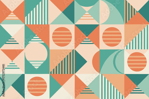 Modern Geometric Seamless Pattern in Retro Color Palette | Abstract Minimal Background Design.