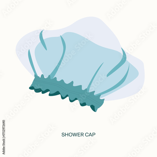 Shower cap. Hotel amenity for guest rooms and spa areas. For packaging, welcome cards, toiletries lists, brochures and booking pages.