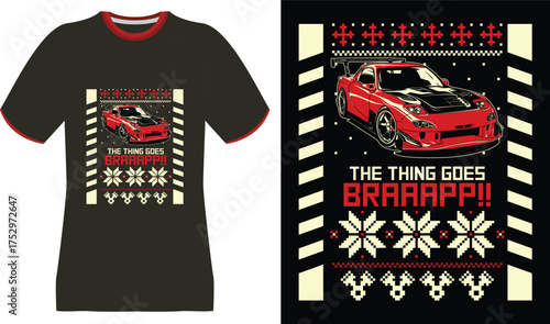 Red Sports Car "Braaap" Design on T-Shirt and Poster