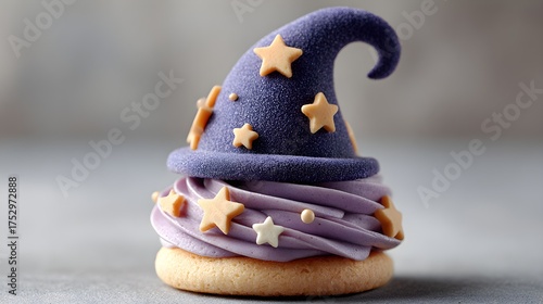 Witch hat mini candies decorated with chocolate and sprinkles, isolated on white background