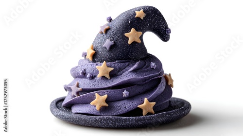 Witch hat mini candies decorated with chocolate and sprinkles, isolated on white background